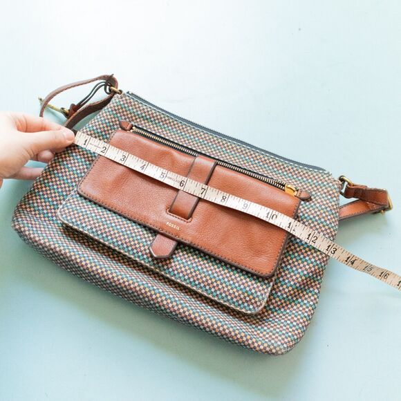 Fossil Kinley Medium Printed Multicolored Woven Knit Leather Crossbody Purse - Picture 7 of 9